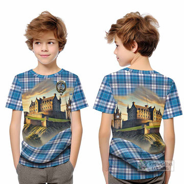 Roberton Tartan Family Crest Kid T-Shirt with Scottish Ancient Castle Style - Tartan Vibes Clothing