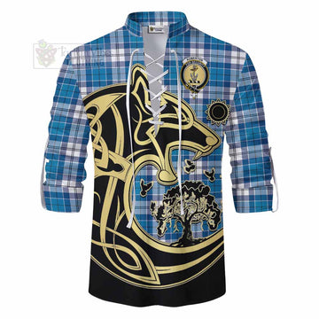 Roberton Tartan Ghillie Kilt Shirt with Family Crest Celtic Wolf Style - Tartan Vibes Clothing