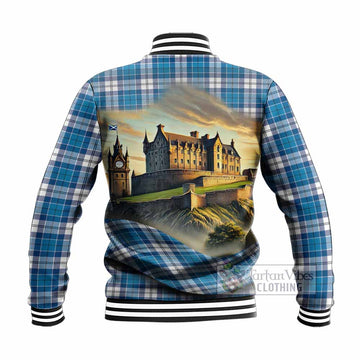 Roberton Tartan Family Crest Baseball Jacket with Scottish Ancient Castle Style - Tartan Vibes Clothing