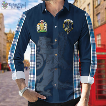 Roberton Tartan Long Sleeve Button Up Shirt with Family Crest and Lion Rampant Vibes Sport Style