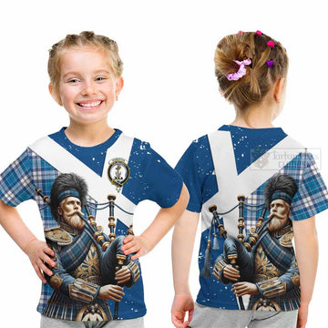 Roberton Tartan Kid T-Shirt with Family Crest Scottish Bagpiper Vibes - Tartan Vibes Clothing