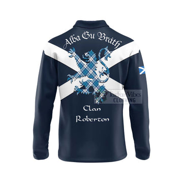 Roberton Tartan Lion Rampant Long Sleeve Polo Shirt Proudly Display Your Heritage with Alba Gu Brath and Clan Name - Tartan Vibes Clothing