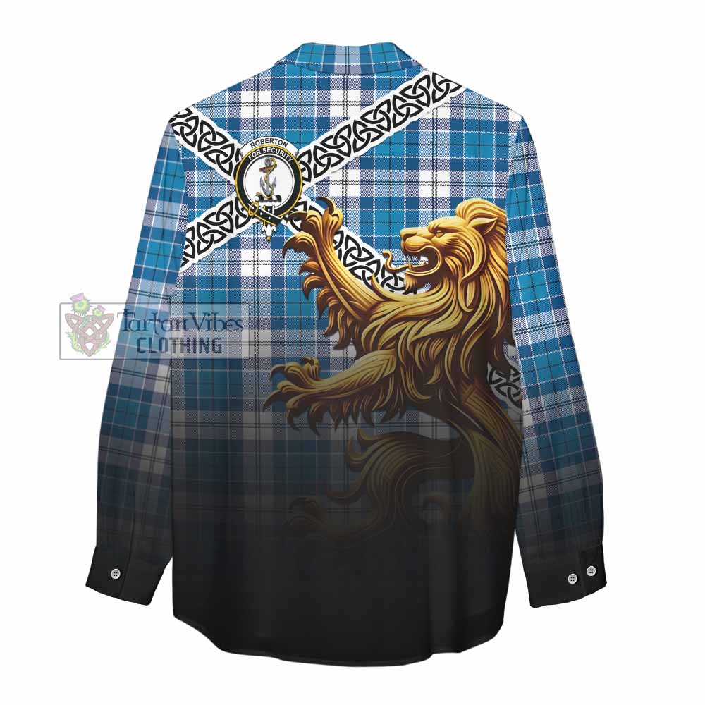 Roberton Crest Tartan Women's Casual Shirt with Golden Lion Emblem Celtic Style - Tartan Vibes Clothing