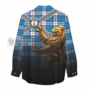Roberton Crest Tartan Women's Casual Shirt with Golden Lion Emblem Celtic Style - Tartan Vibes Clothing
