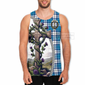 Roberton Tartan Men's Tank Top with Family Crest and St. Andrew's Cross Accented by Thistle Vines - Tartan Vibes Clothing