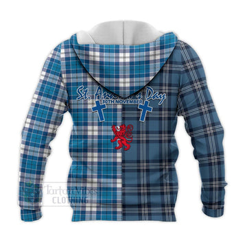 Roberton Tartan Knitted Hoodie Happy St. Andrew's Day Half Tartan Style - Tartan Vibes Clothing