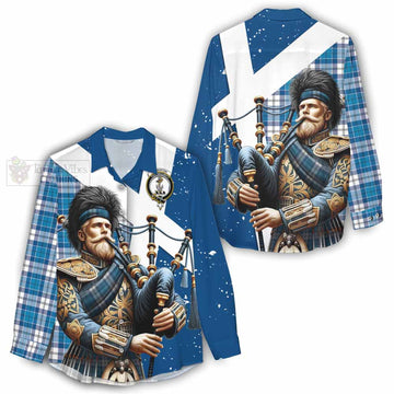 Roberton Tartan Women's Casual Shirt with Family Crest Scottish Bagpiper Vibes - Tartan Vibes Clothing