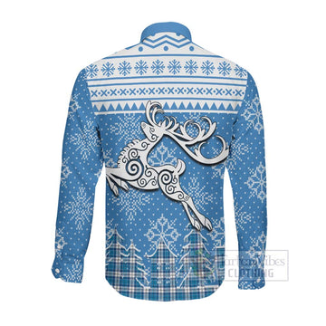 Roberton Clan Christmas Long Sleeve Button Shirt Celtic Reindeer Style Men's Shirt - Tartan Vibes Clothing
