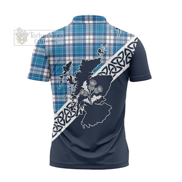 Roberton Tartan Zipper Polo Shirt Featuring Thistle and Scotland Map - Tartanvibesclothing Store