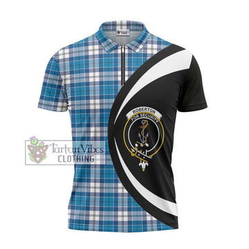 Roberton Tartan Zipper Polo Shirt with Family Crest Circle Style - Tartan Vibes Clothing
