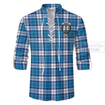 Roberton Tartan Ghillie Kilt Shirt with Family Crest Celtic Skull Style - Tartan Vibes Clothing