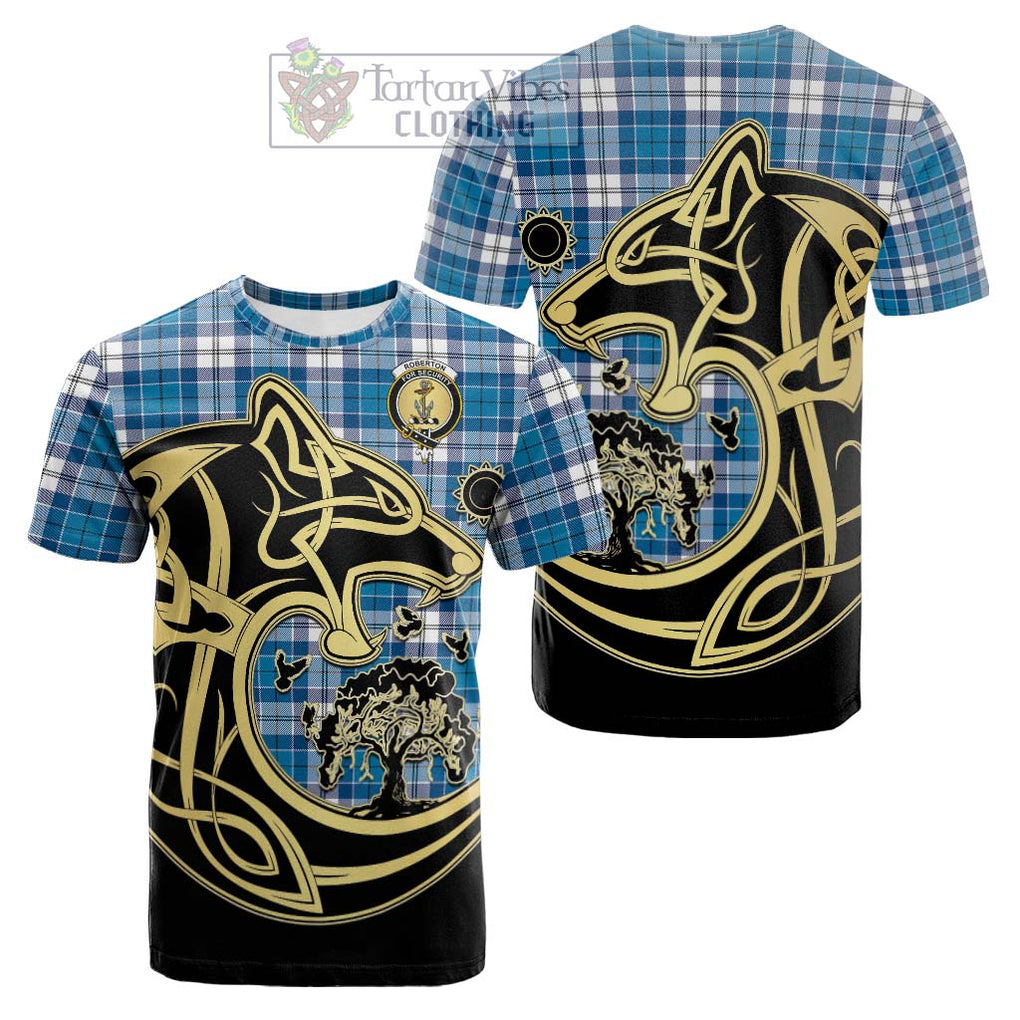 Roberton Tartan Cotton T-shirt with Family Crest Celtic Wolf Style Kid's Shirt - Tartan Vibes Clothing
