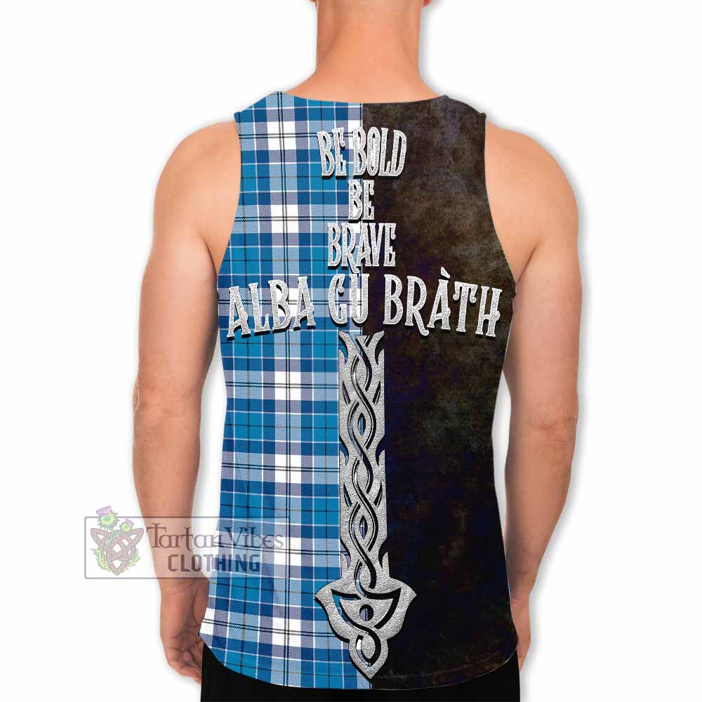 Tartan Vibes Clothing Roberton Tartan Family Crest Men's Tank Top Alba Gu Brath Be Brave Lion Ancient Style