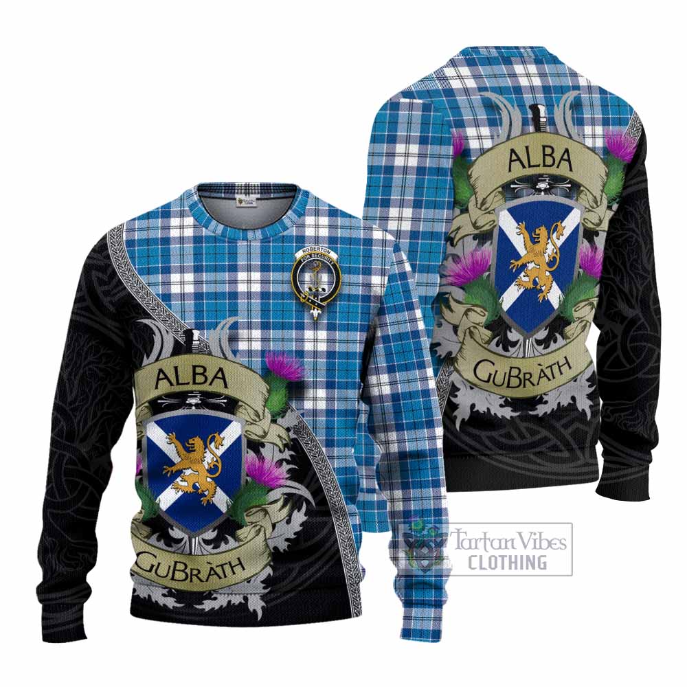 Roberton Tartan Family Crest Knitted Sweater Lion Rampant Royal Thistle Shield Celtic Inspired - Tartan Vibes Clothing