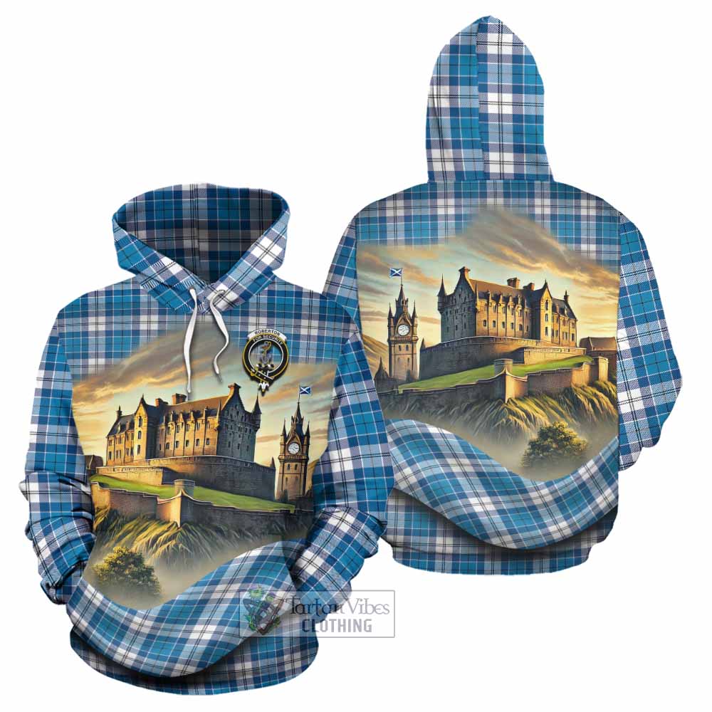 Roberton Tartan Family Crest Hoodie with Scottish Ancient Castle Style - Tartan Vibes Clothing