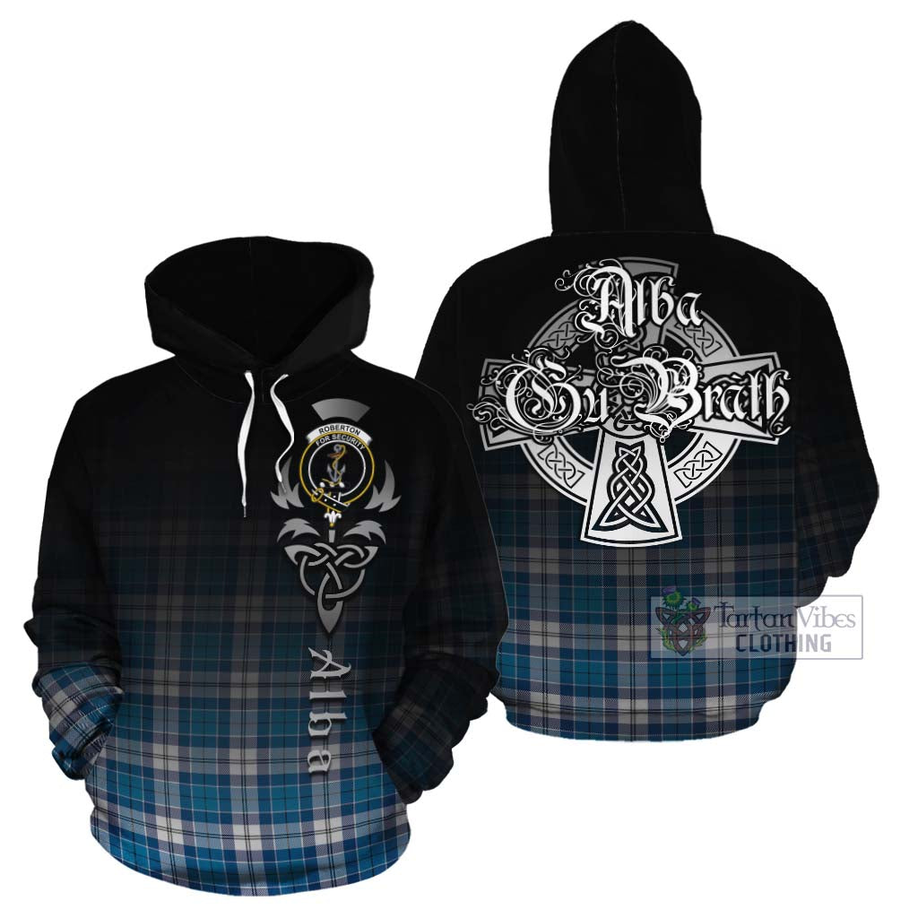 Tartan Vibes Clothing Roberton Tartan Cotton Hoodie Featuring Alba Gu Brath Family Crest Celtic Inspired