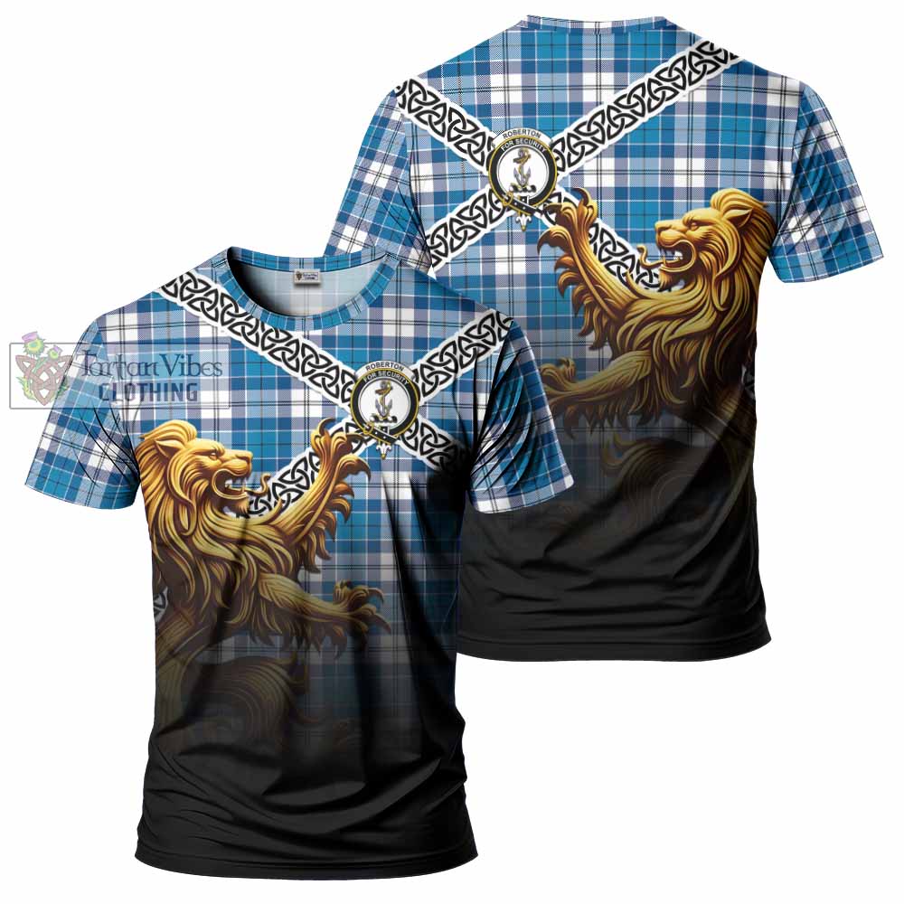 Roberton Crest Tartan T-Shirt with Golden Lion Emblem Celtic Style - Tartan Vibes Clothing