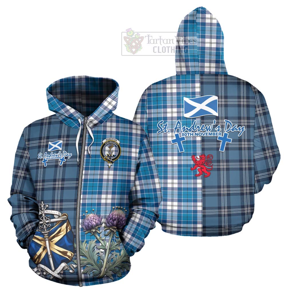 Roberton Tartan Hoodie Happy St. Andrew's Day Half Tartan Style - Tartan Vibes Clothing