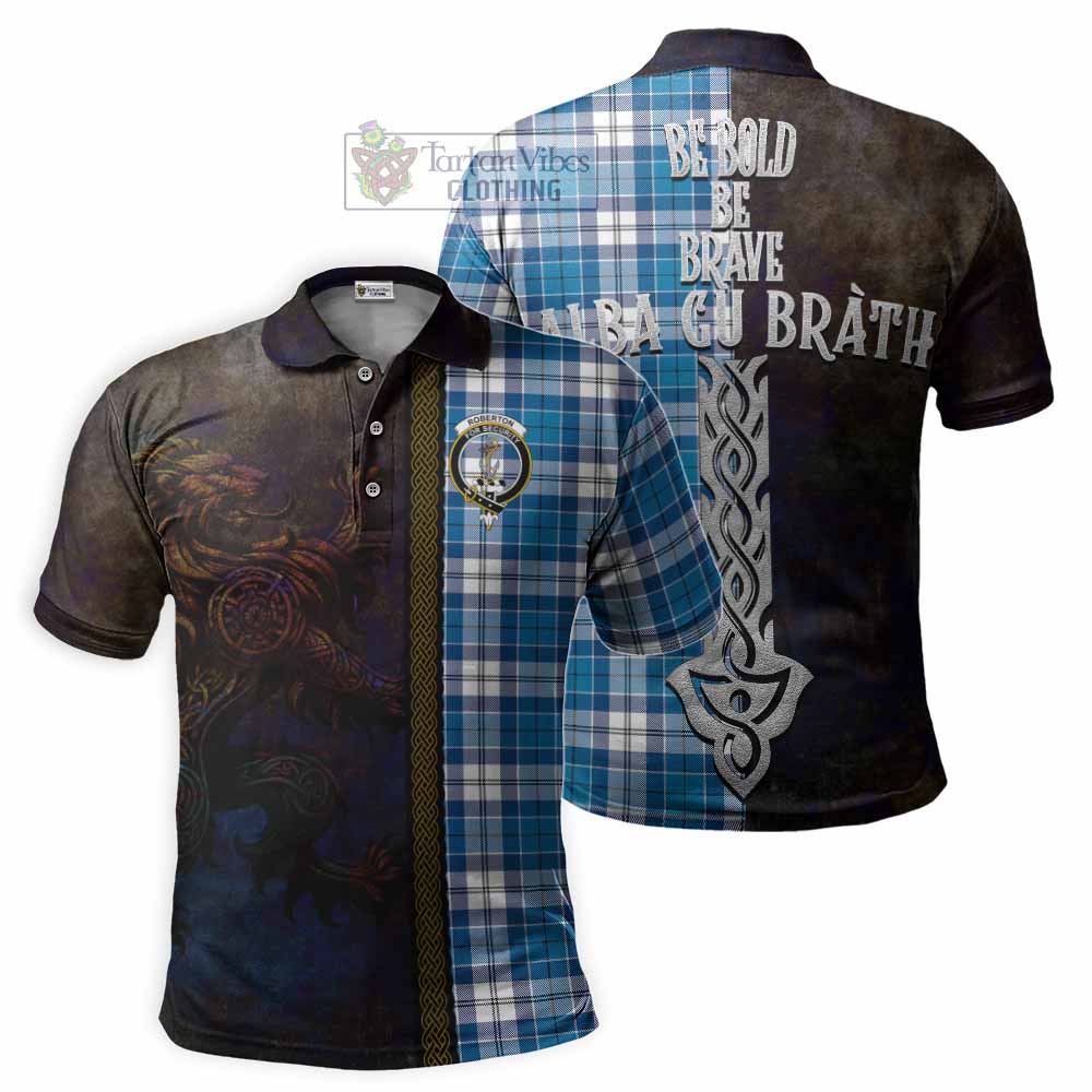 Tartan Vibes Clothing Roberton Tartan Family Crest Polo Shirt Alba Gu Brath Be Brave Lion Ancient Style
