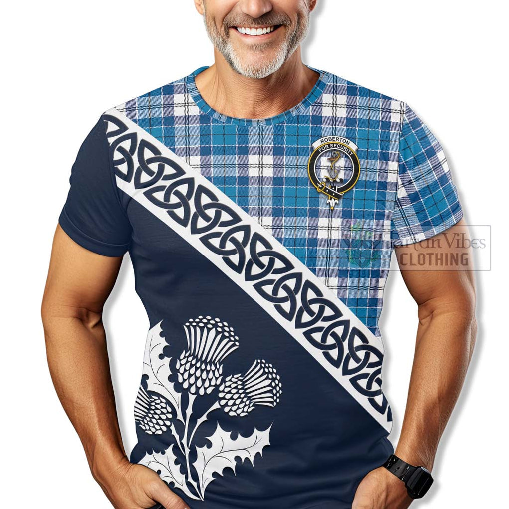 Roberton Tartan T-Shirt Featuring Thistle and Scotland Map - Tartanvibesclothing Store