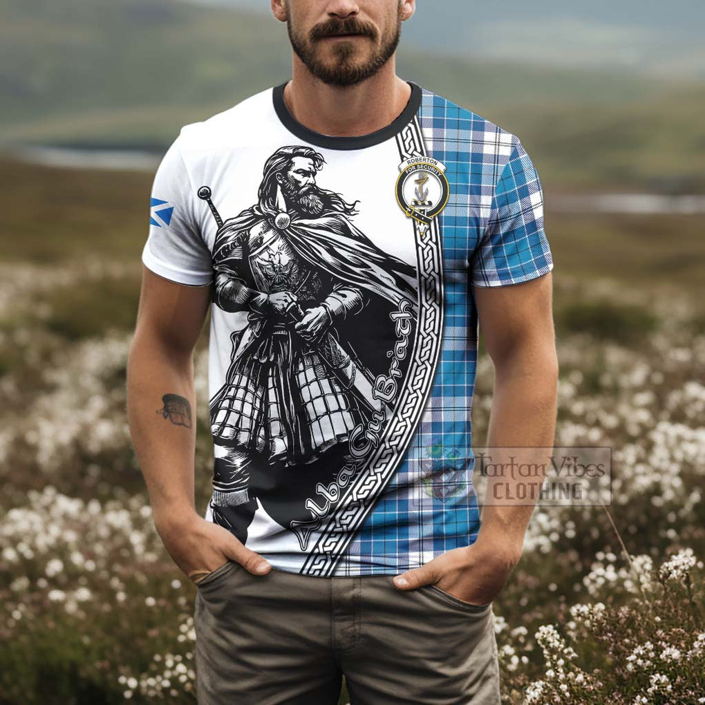 Roberton Tartan Clan Crest T-Shirt with Highlander Warrior Celtic Style - Tartan Vibes Clothing