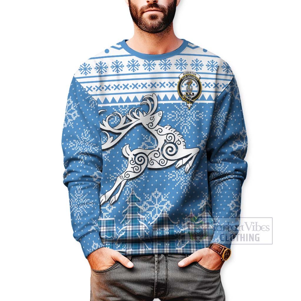 Roberton Clan Christmas Sweatshirt Celtic Reindeer Style - Tartan Vibes Clothing