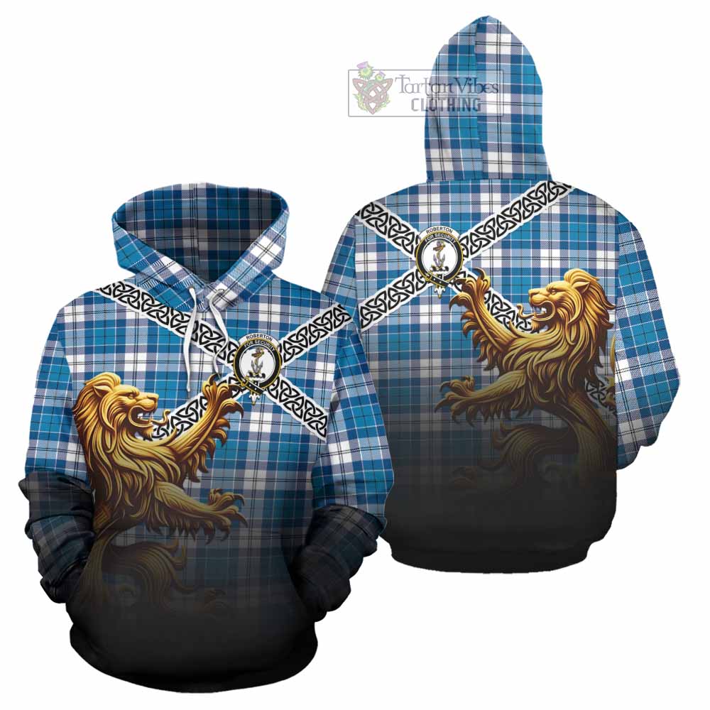 Roberton Crest Tartan Hoodie with Golden Lion Emblem Celtic Style - Tartan Vibes Clothing