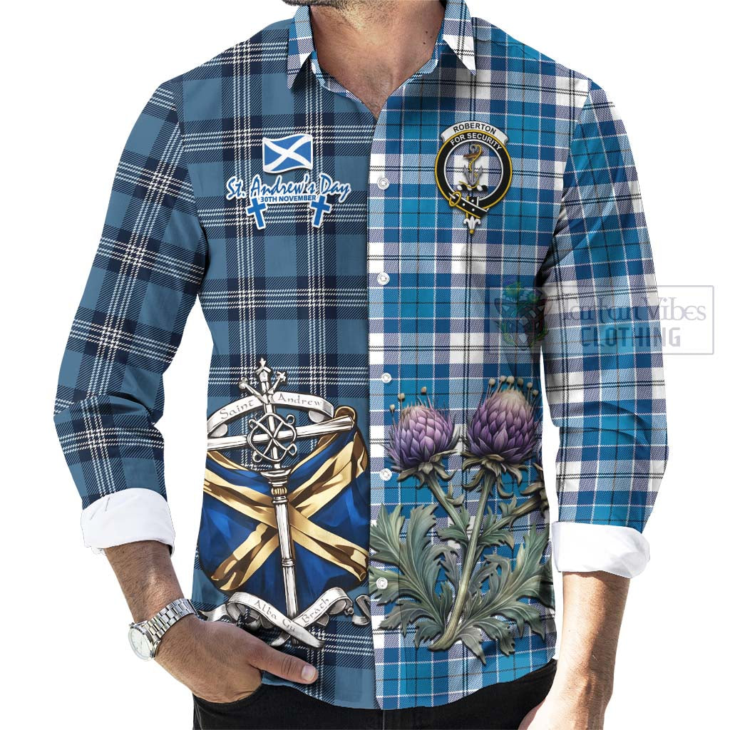 Roberton Tartan Long Sleeve Button Shirt Happy St. Andrew's Day Half Tartan Style - Tartan Vibes Clothing