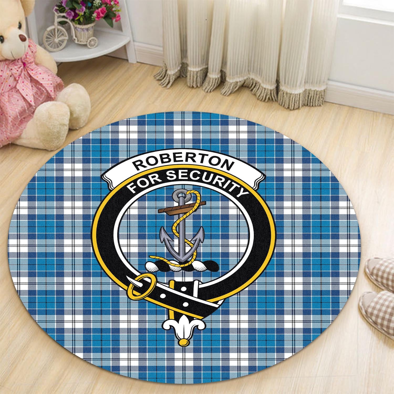 Roberton Tartan Round Rug with Family Crest - Tartan Vibes Clothing