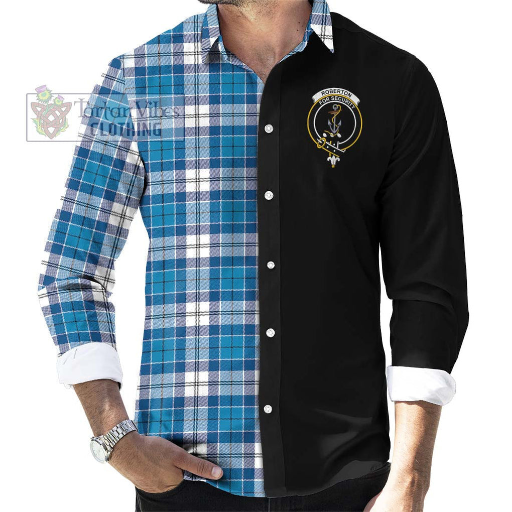 Roberton Tartan Long Sleeve Button Shirt with Family Crest and Half Of Me Style - Tartanvibesclothing Shop