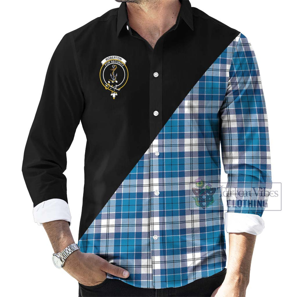 Roberton Tartan Long Sleeve Button Shirt with Family Crest and Military Logo Style - Tartanvibesclothing Shop