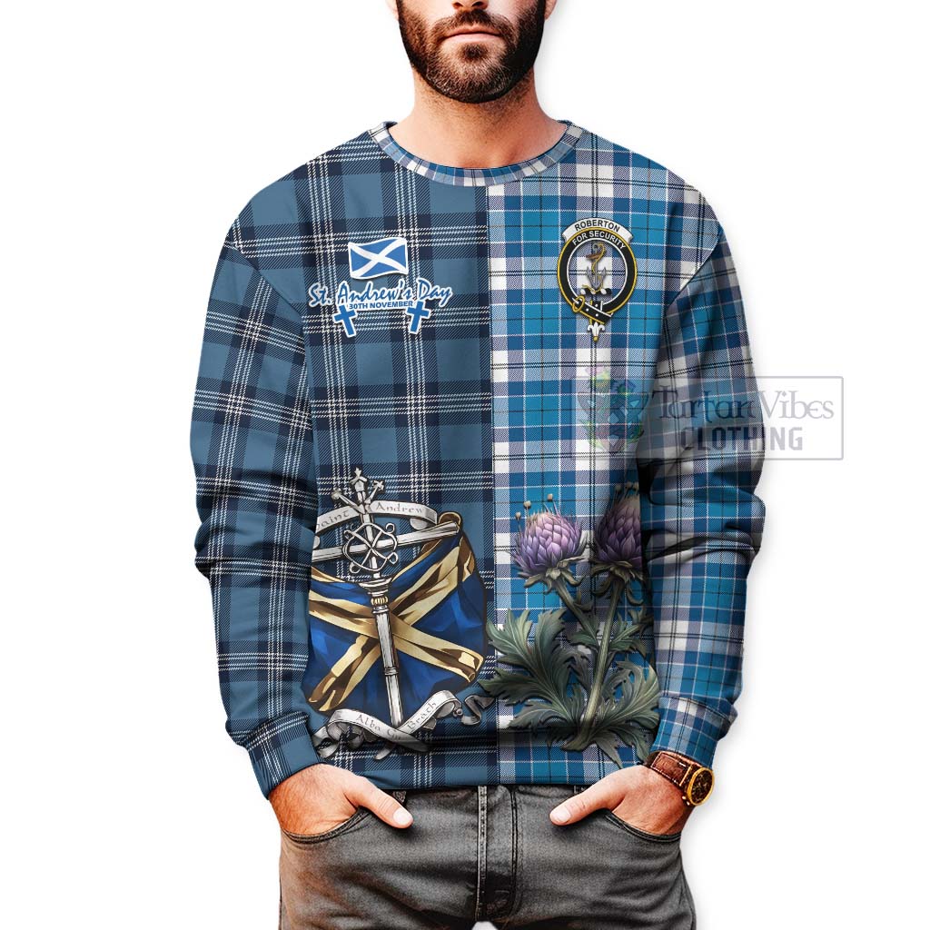 Roberton Tartan Sweatshirt Happy St. Andrew's Day Half Tartan Style - Tartan Vibes Clothing