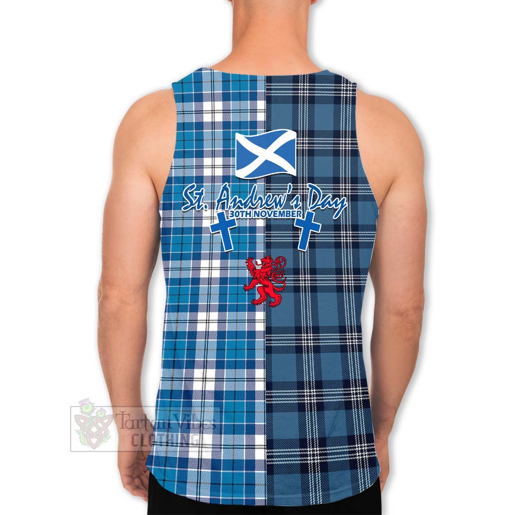Roberton Tartan Men's Tank Top Happy St. Andrew's Day Half Tartan Style - Tartan Vibes Clothing