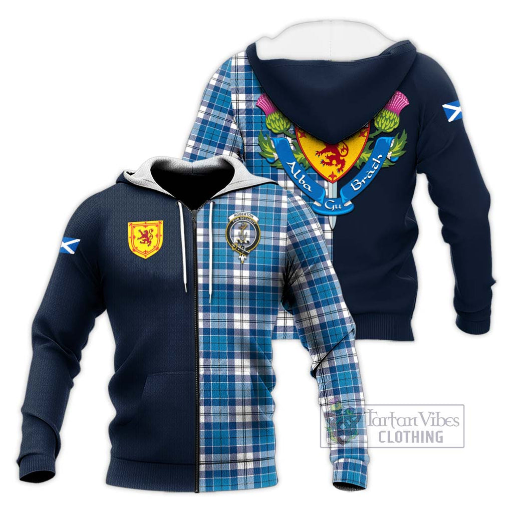 Roberton Tartan Knitted Hoodie Alba with Scottish Lion Royal Arm Half Style Unisex Knitted Zip Hoodie - Tartan Vibes Clothing