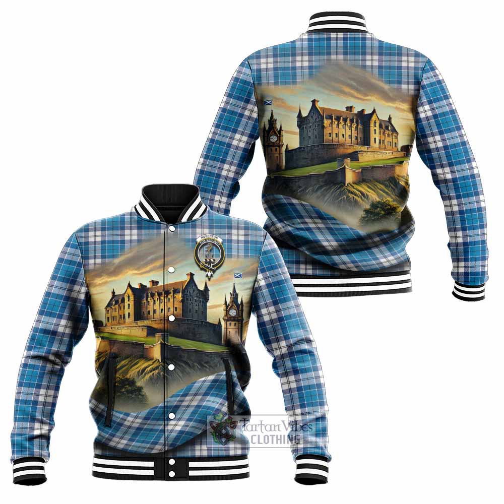 Roberton Tartan Family Crest Baseball Jacket with Scottish Ancient Castle Style - Tartan Vibes Clothing