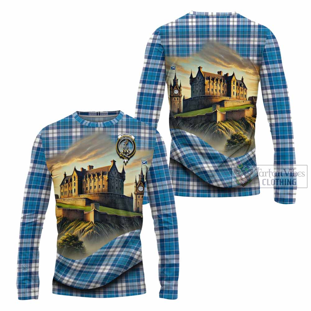Roberton Tartan Family Crest Long Sleeve T-Shirt with Scottish Ancient Castle Style - Tartan Vibes Clothing