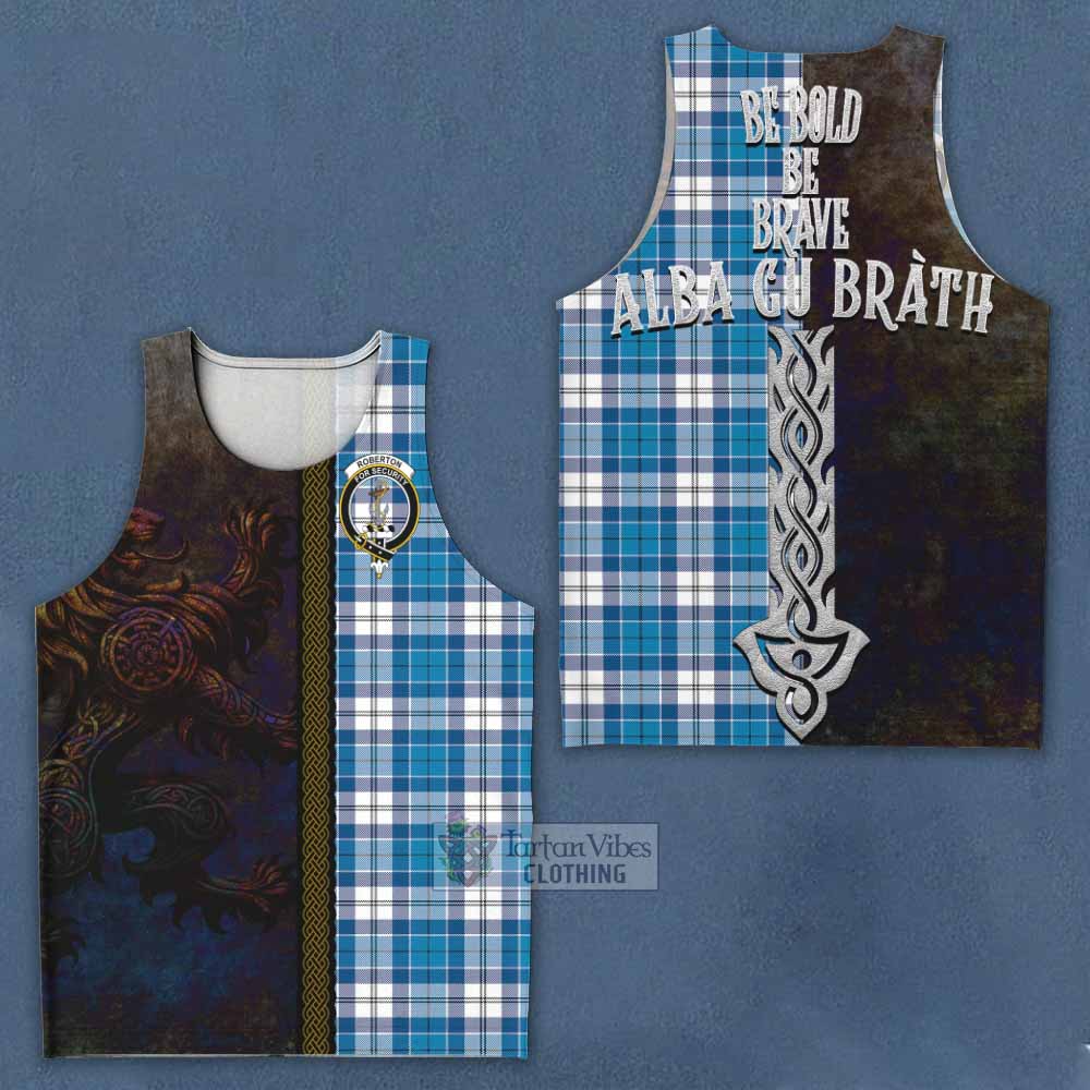 Tartan Vibes Clothing Roberton Tartan Family Crest Men's Tank Top Alba Gu Brath Be Brave Lion Ancient Style