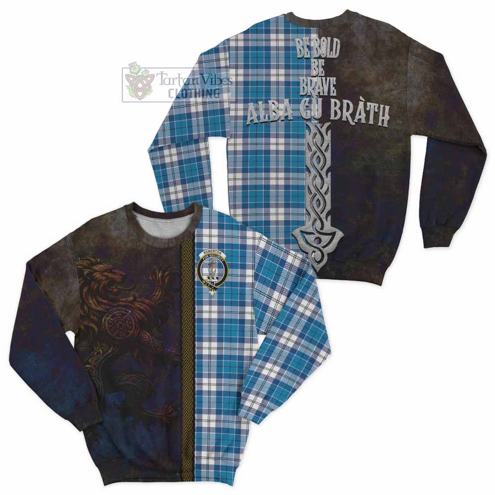 Tartan Vibes Clothing Roberton Tartan Family Crest Sweatshirt Alba Gu Brath Be Brave Lion Ancient Style