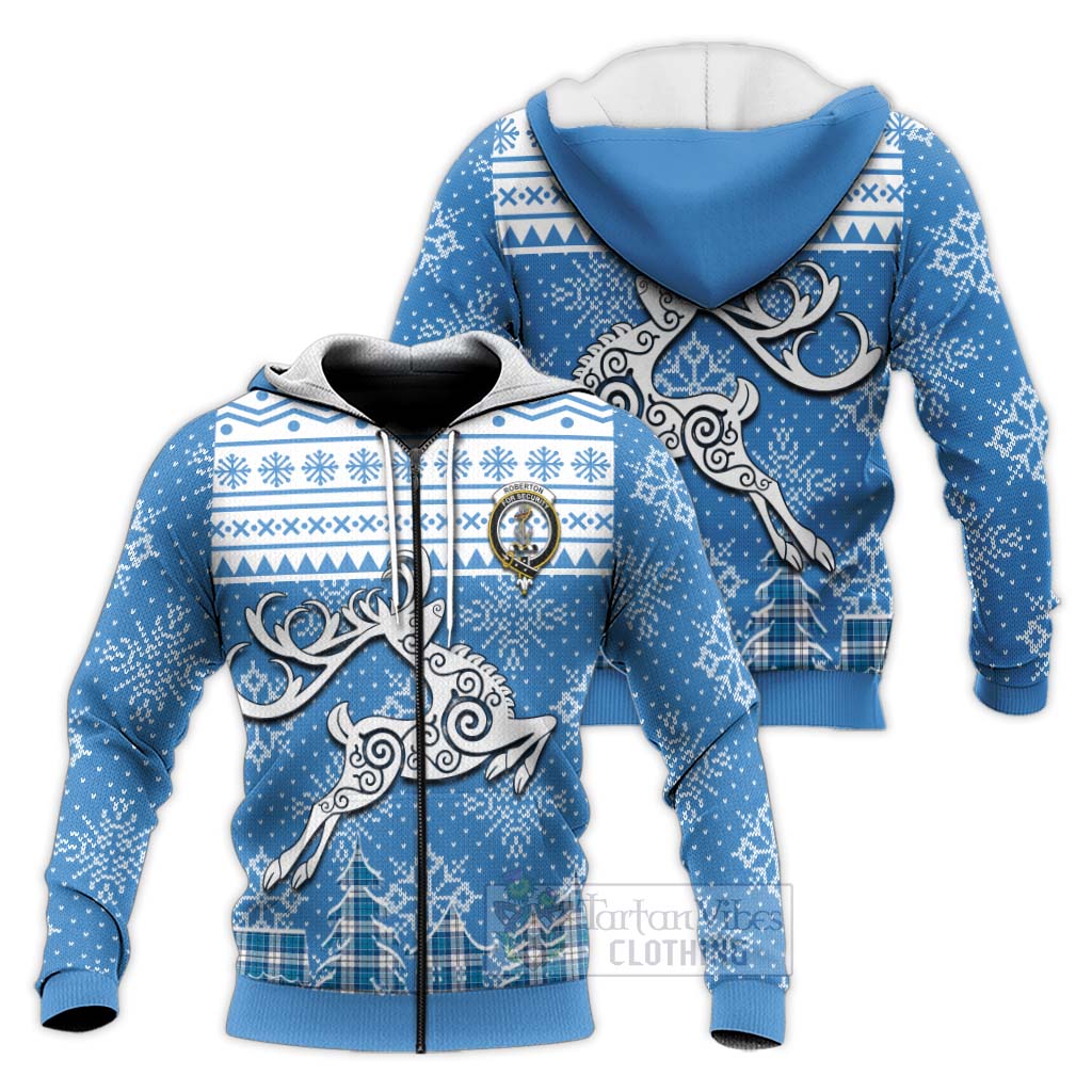 Roberton Clan Christmas Knitted Hoodie Celtic Reindeer Style Unisex - Tartan Vibes Clothing