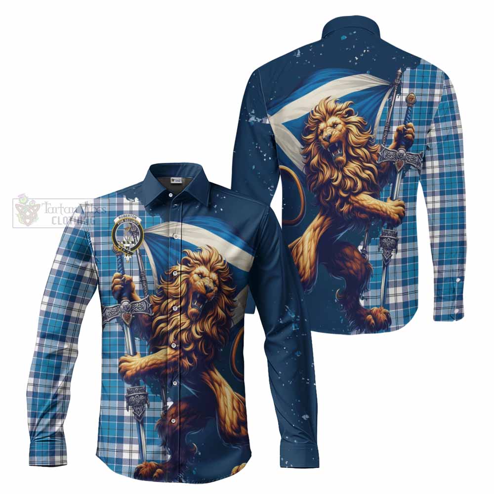 Roberton Tartan Family Crest Long Sleeve Button Shirt with Scottish Majestic Lion - Tartan Vibes Clothing