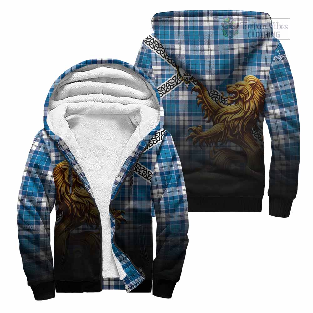 Roberton Crest Tartan Sherpa Hoodie with Golden Lion Emblem Celtic Style Unisex - Tartan Vibes Clothing