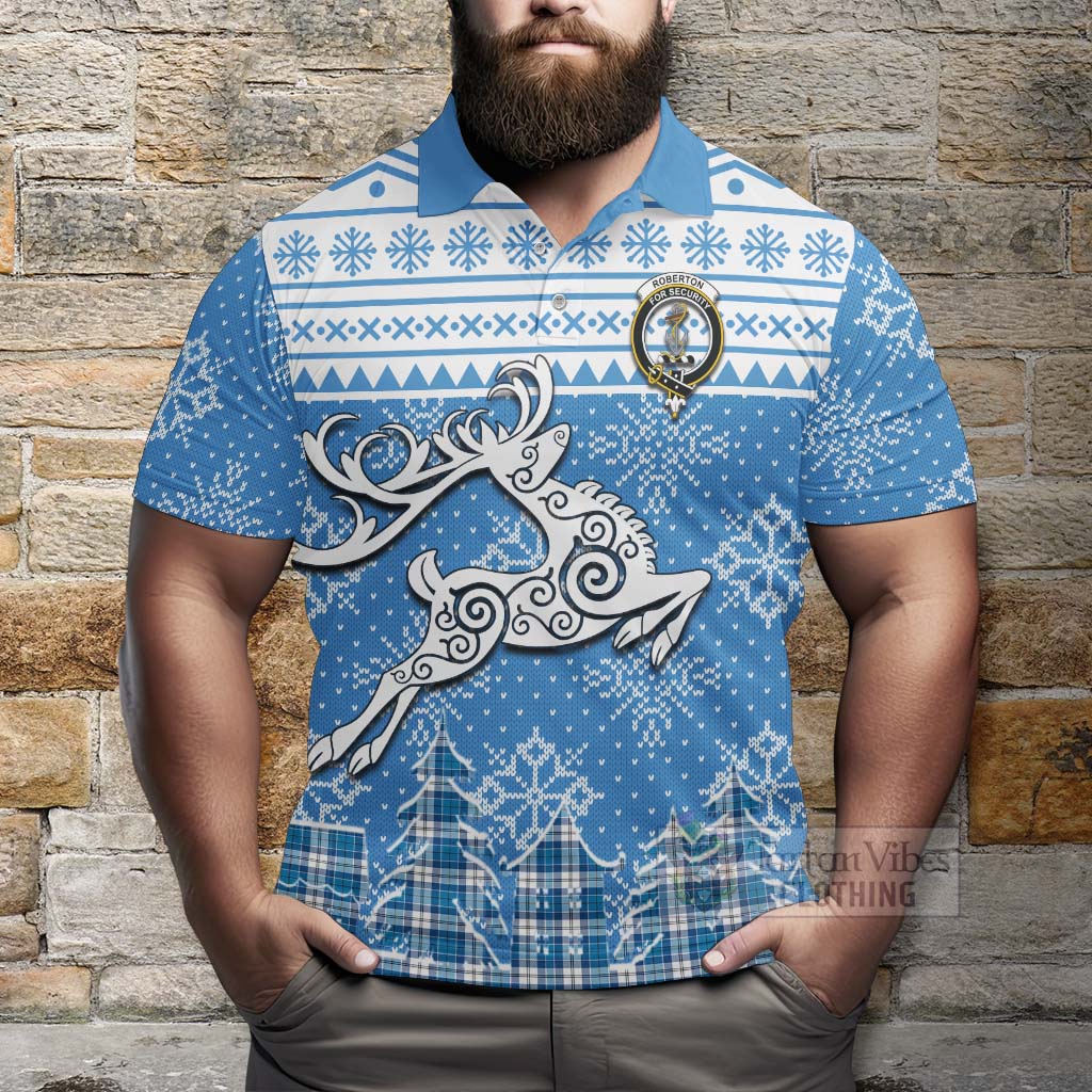 Roberton Clan Christmas Polo Shirt Celtic Reindeer Style - Tartan Vibes Clothing