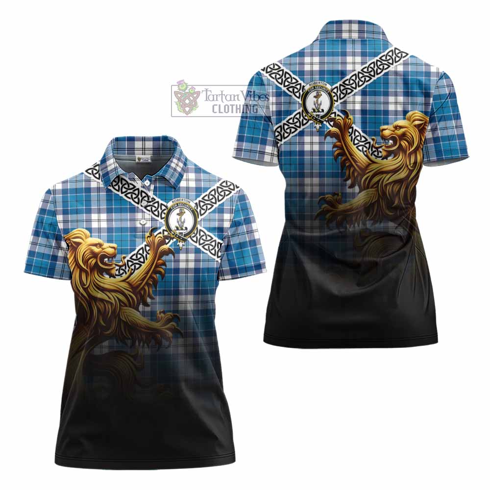 Roberton Crest Tartan Women's Polo Shirt with Golden Lion Emblem Celtic Style - Tartan Vibes Clothing