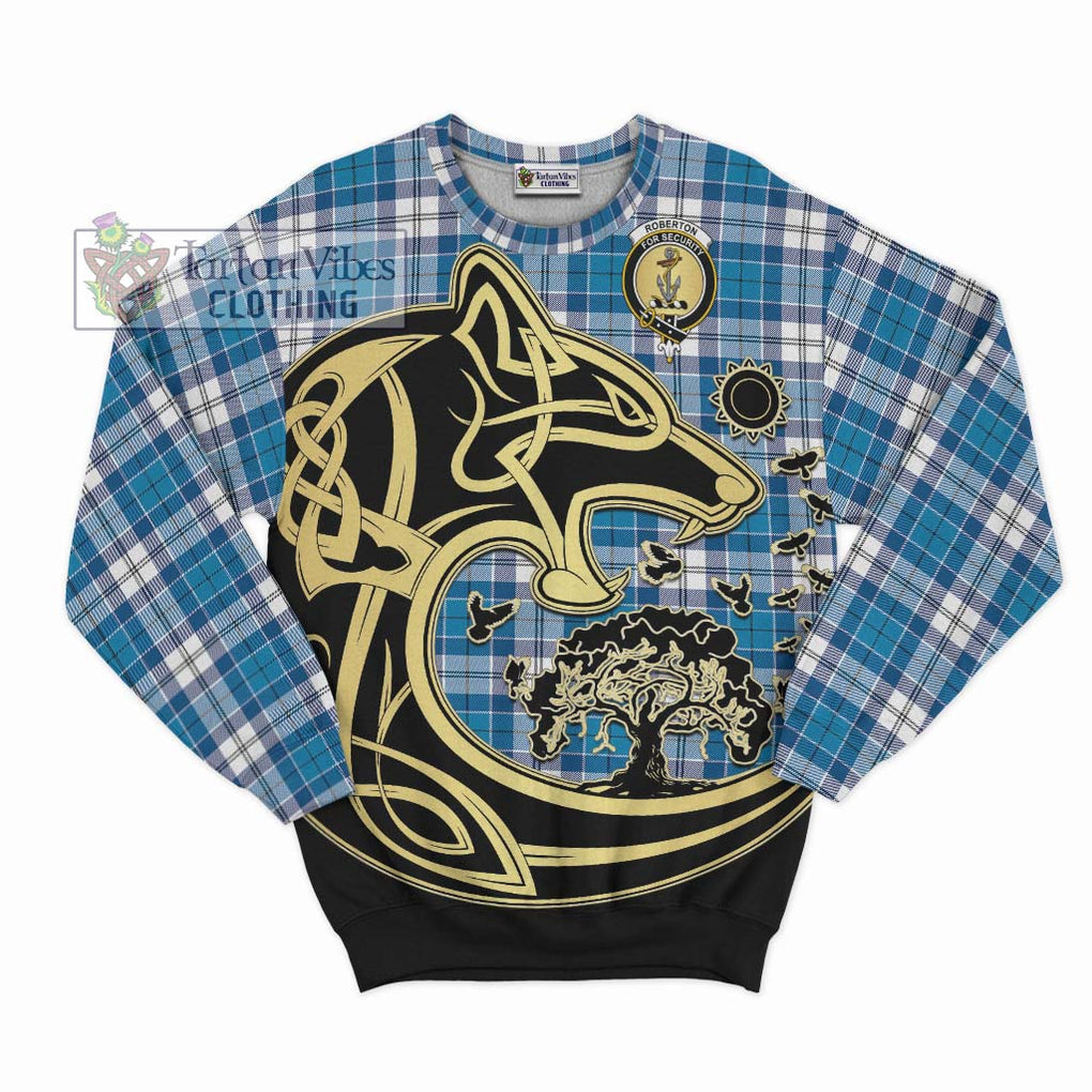 Roberton Tartan Sweatshirt with Family Crest Celtic Wolf Style - Tartan Vibes Clothing