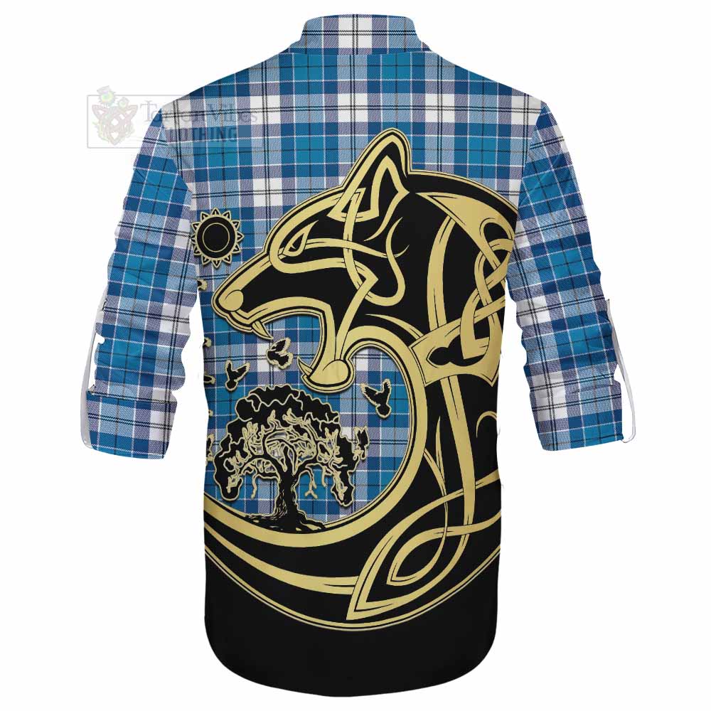 Roberton Tartan Ghillie Kilt Shirt with Family Crest Celtic Wolf Style - Tartan Vibes Clothing