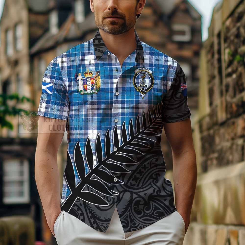 Roberton Crest Tartan Hawaiian Shirt with New Zealand Silver Fern Half Style - Tartan Vibes Clothing