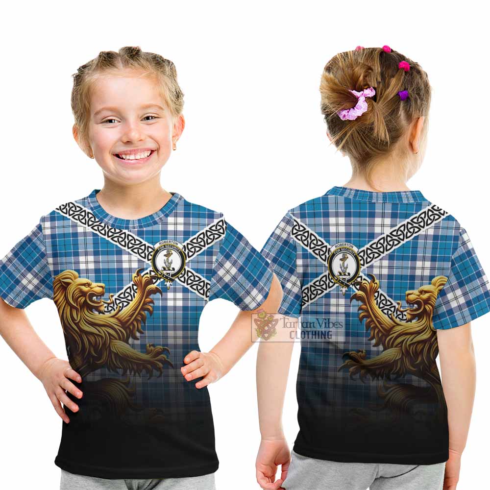 Roberton Crest Tartan Kid T-Shirt with Golden Lion Emblem Celtic Style - Tartan Vibes Clothing