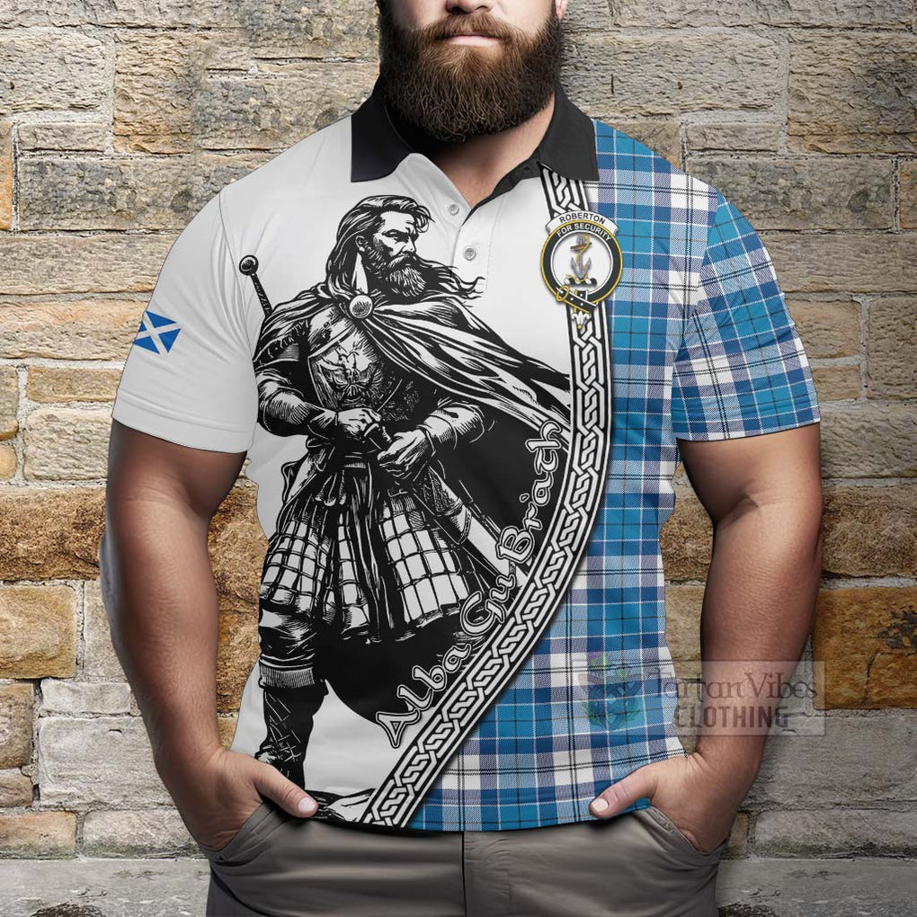 Roberton Tartan Clan Crest Polo Shirt with Highlander Warrior Celtic Style - Tartan Vibes Clothing