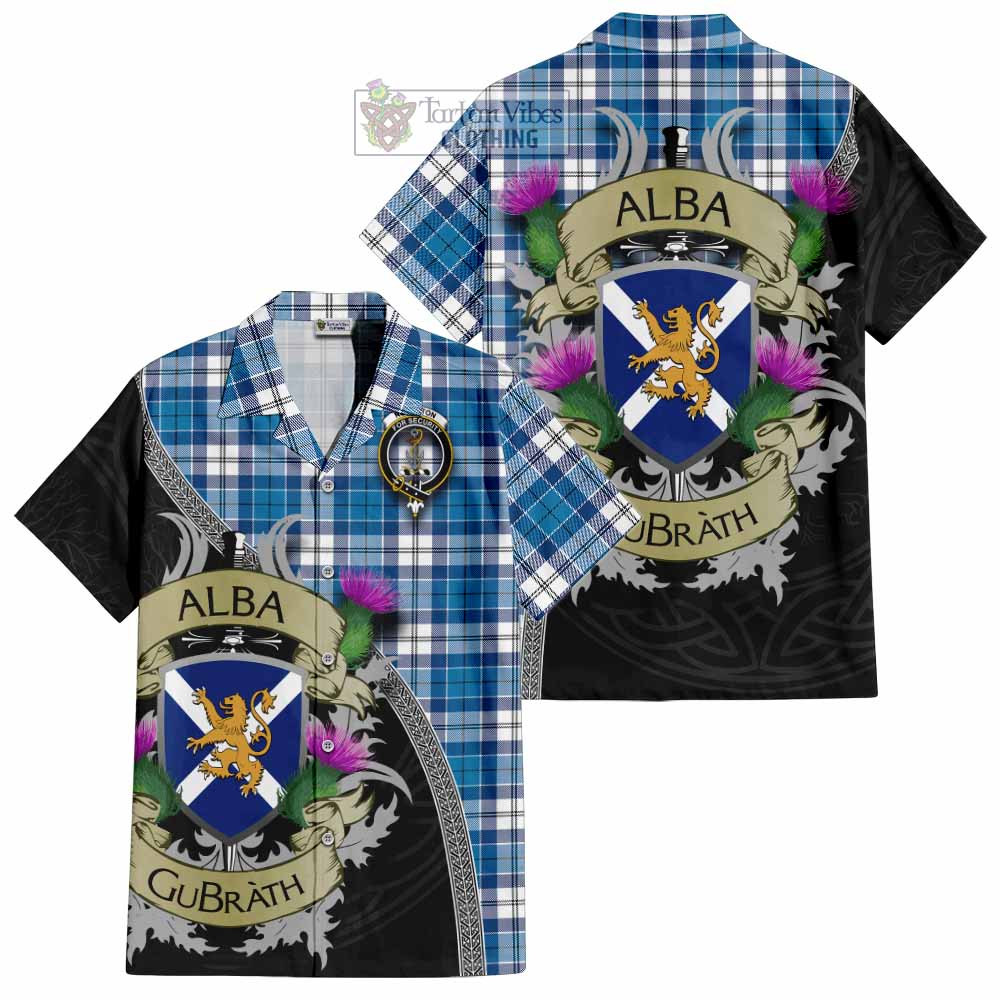 Roberton Tartan Family Crest Hawaiian Shirt Lion Rampant Royal Thistle Shield Celtic Inspired - Tartan Vibes Clothing