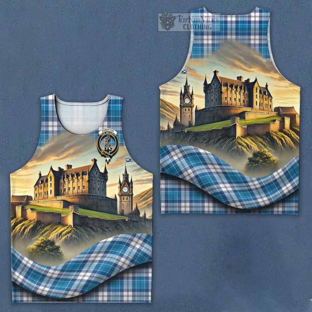 Roberton Tartan Family Crest Men's Tank Top with Scottish Ancient Castle Style - Tartan Vibes Clothing